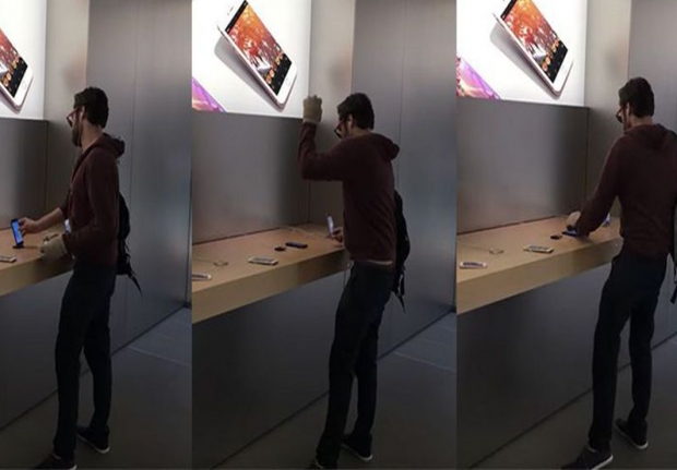 Rogue fanboy crushes Apple store with his giant balls